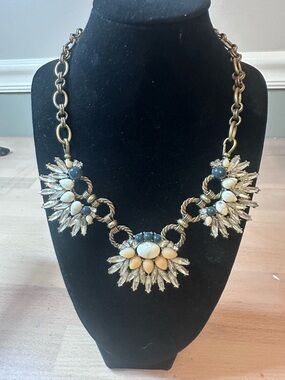 Statement Gold-Tone Necklace with Ivory and Blue Stones: Chloe & Isabel